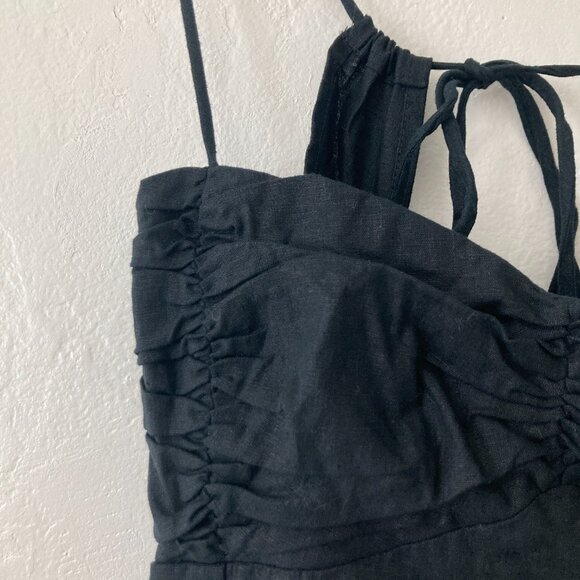 ZARA Linen Blend Black Babydoll Midi Dress Wedding Guest Beach Coastal XL NWT - Picture 7 of 14
